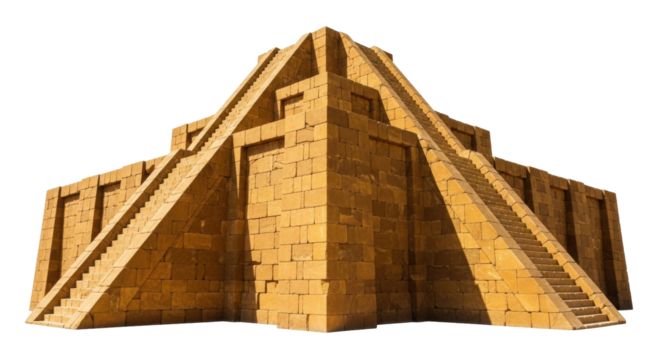 Isolated Brick Pyramid with Stairways under Sunlight Architecture of Religious Monument
