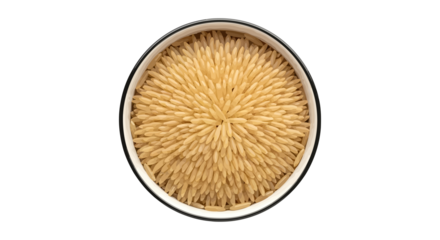 Top view of orzo pasta arranged in a circular pattern inside a bowl