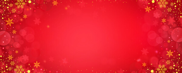 クリスマス　バナー　横長　素材　キラキラ　雪の結晶　枠　ラメ　豪華　おしゃれ　シンプル　見出し　タイトル　キャンペーン　Red christmas banner with snowflakes. Merry Christmas and  New Year greeting banner.