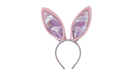 Isolated accessory with cute pink bunny ears on a shiny silver-tone headband for kids