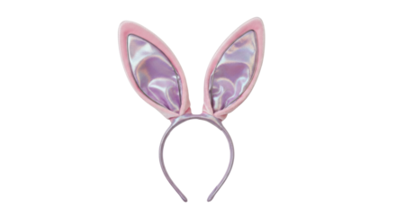 Isolated accessory with cute pink bunny ears on a shiny silver-tone headband for kids