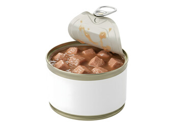 Open can of wet pet food isolated on transparent background