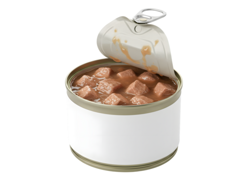 Open can of wet pet food isolated on transparent background