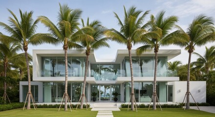 Modern Luxury Beachfront Home Surrounded by Palm Trees