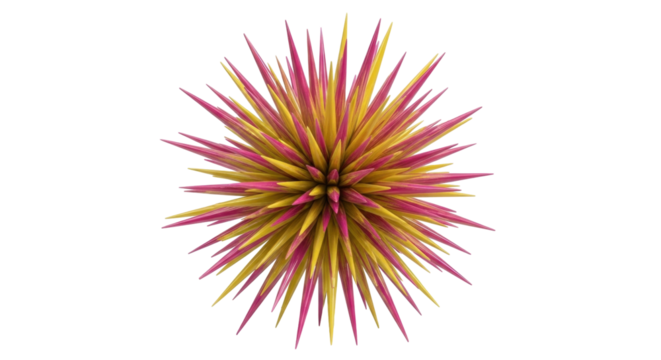 Isolated spiky abstract object with geometric pattern and yellow and pink colors, design element