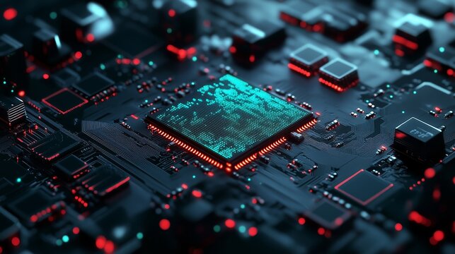 Security Chip Encryption Hardware Digital Defense Cyber Technology Background. Futuristic Processor Microchip Circuitry High-Quality 3D Render Abstract Visualization.