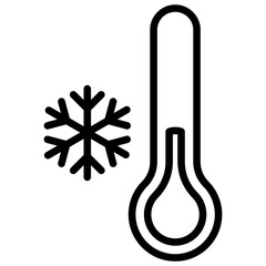 Low Temperature Outline Icon Design Vector - thermometer with snowflake symbol representing cold, hypothermia, and temperature monitoring