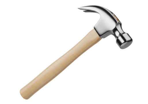 Isolated Claw Hammer Tool with Wooden Handle for Carpentry and Construction Work Project