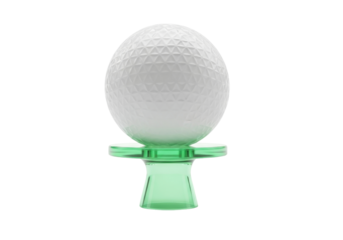 Isolated golf ball atop translucent green tee, sports equipment close-up, golf game accessory
