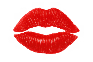 Red lipstick kiss mark imprint showing passion, love, romance, sensuality, and beauty, isolated with transparent background
