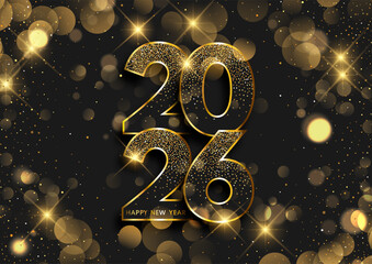 Happy New Year background with glittery gold numbers and bokeh lights design  © Kirsty Pargeter