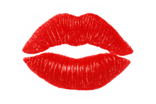 Red lipstick kiss mark imprint showing passion, love, romance, sensuality, and beauty, isolated with transparent background - Powered by Adobe