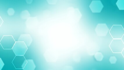 Modern turquoise abstract background with glowing hexagonal shapes and bright light center, ideal for technology or digital design.  
