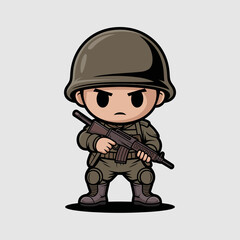 This adorable chibi-style soldier character stands confidently with a toy gun, bringing a blend of childhood imagination and playful representation of bravery and adventure.