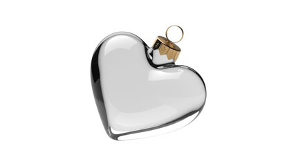 A glossy black heart shaped glass ornament with a golden loop for hanging isolated on transparent background
