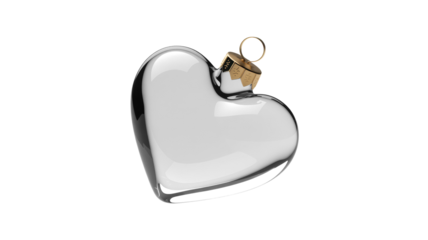A glossy black heart shaped glass ornament with a golden loop for hanging isolated on transparent background