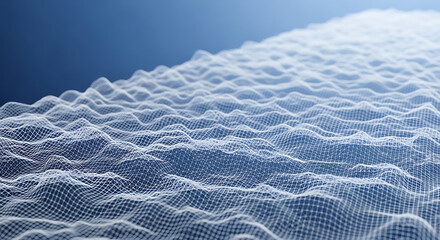 Digital blue wireframe mesh grid wave pattern abstract background. futuristic data network connection or technological surface concept.