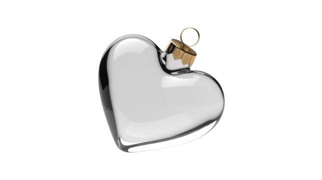 A glossy black heart shaped glass ornament with a golden loop for hanging isolated on transparent background - Powered by Adobe