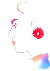 Fashion illustration beautiful woman abstract portrait watercolour paint