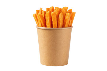 Crispy french fries in a paper cup isolated on transparent background