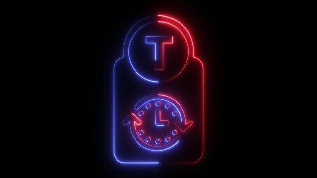 Abstract glowing neon Time-Bound Smart goal setting icon animation with dark background.