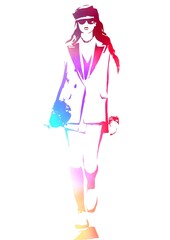 Fashion illustration beautiful woman abstract portrait watercolour paint