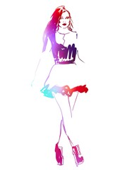 Fashion illustration beautiful woman abstract portrait watercolour paint