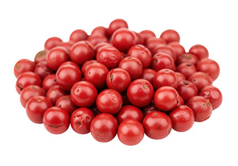 Isolated pile of whole red peppercorns, pink peppercorns spice seasoning, whole grains