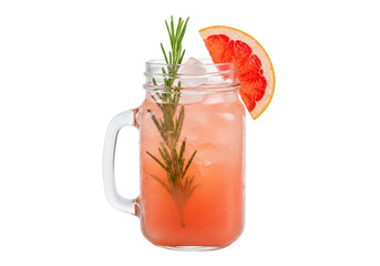 Isolated refreshment glass with citrus slice and herb sprig, a refreshing summer beverage