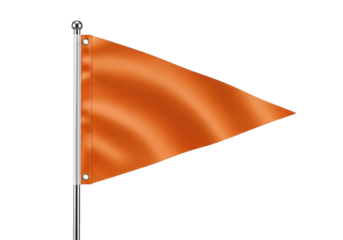 Isolated orange flag on pole, triangular pennant, signal or symbol, bright and noticeable