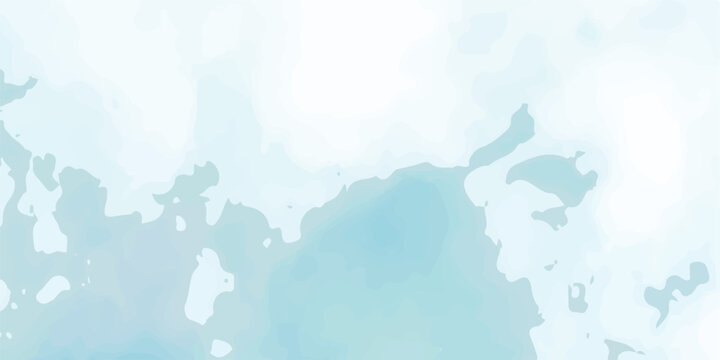 An abstract blue watercolor background features an artistic world map illustration with water drops on grunge paper, blending nature and cartography elements like the sea, continents, and a painted gl