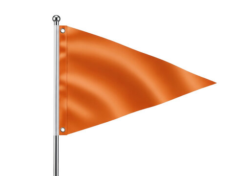 Isolated orange flag on pole, triangular pennant, signal or symbol, bright and noticeable