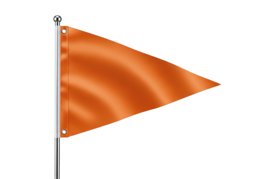 Isolated orange flag on pole, triangular pennant, signal or symbol, bright and noticeable