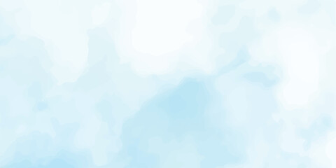 Abstract blue watercolor background of a bright summer sky with fluffy white clouds