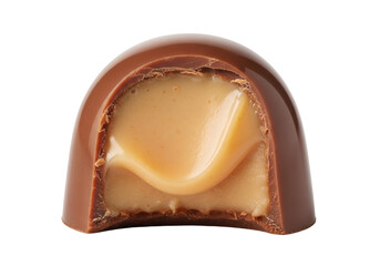 Isolated chocolate candy with caramel filling, a tempting treat for satisfying sweet cravings
