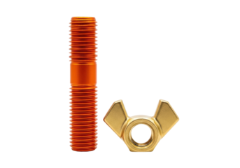 Isolated Stud and Wing Nut Fastener Pair, Threaded Rod Bolt Component for Machine Mechanics Work