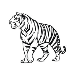 Standing Tiger Vector Illustration in Black and White