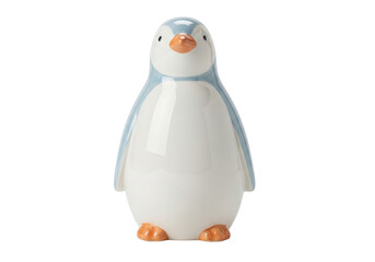 Isolated Penguin Figurine, Ceramic Tabletop Decoration with Pastel Blue and Orange Accents