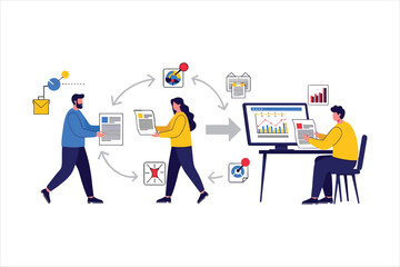 Fototapeta premium Workflow process showing data transfer and analysis