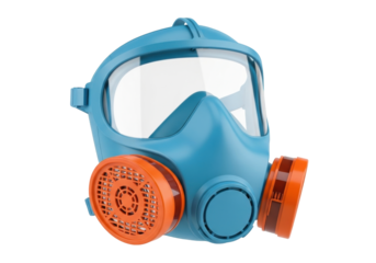 Isolated full-face respirator with orange filters for environmental health and industrial safety