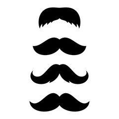 Set of four moustache silhouettes. Classic black vector mustaches in minimal flat style for barbershop logos, retro icons and graphic design projects.