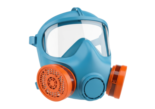 Isolated full-face respirator with orange filters for environmental health and industrial safety