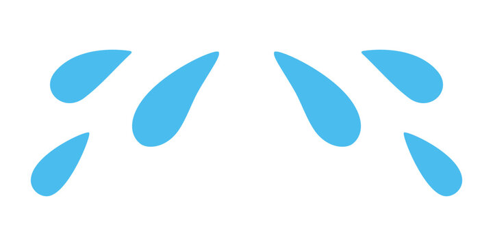 Blue tears drops. Flat cartoon liquid spray elements for abstract decoration and design