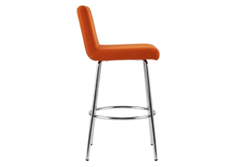 Isolated modern orange bar stool, elegant kitchen seating, contemporary furniture studio shot