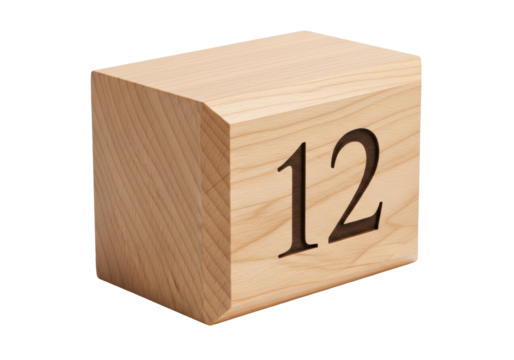 Isolated calendar block number twelve date reminder desk accessory business wooden wood
