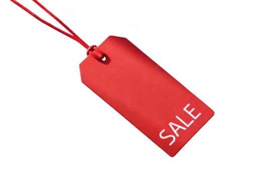 Red sale tag with string isolated on transparent background - Powered by Adobe