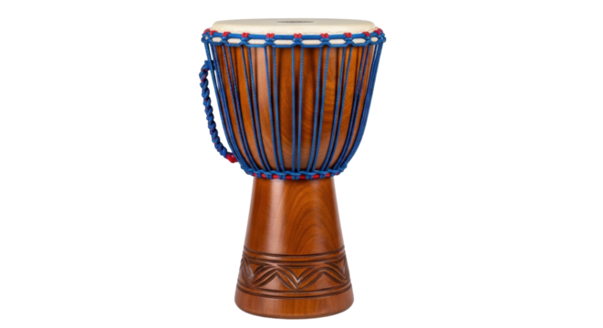 Isolated djembe drum musical percussion instrument, wooden traditional handmade drum