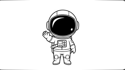 Fototapeta premium Vector of a chibi-style astronaut waving, isolated, smooth outlines, simple cartoon design