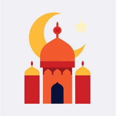 Islamic Mosque Illustration and Crescent Moon Art Collection