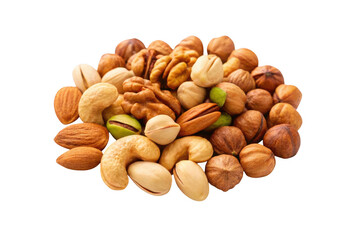 A healthy mix of assorted nuts isolated on transparent background